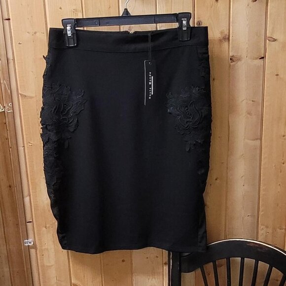 Other Dresses & Skirts - Haute Monde Black Floral Embroidered Pencil Skirt Size L #pencilskirt
